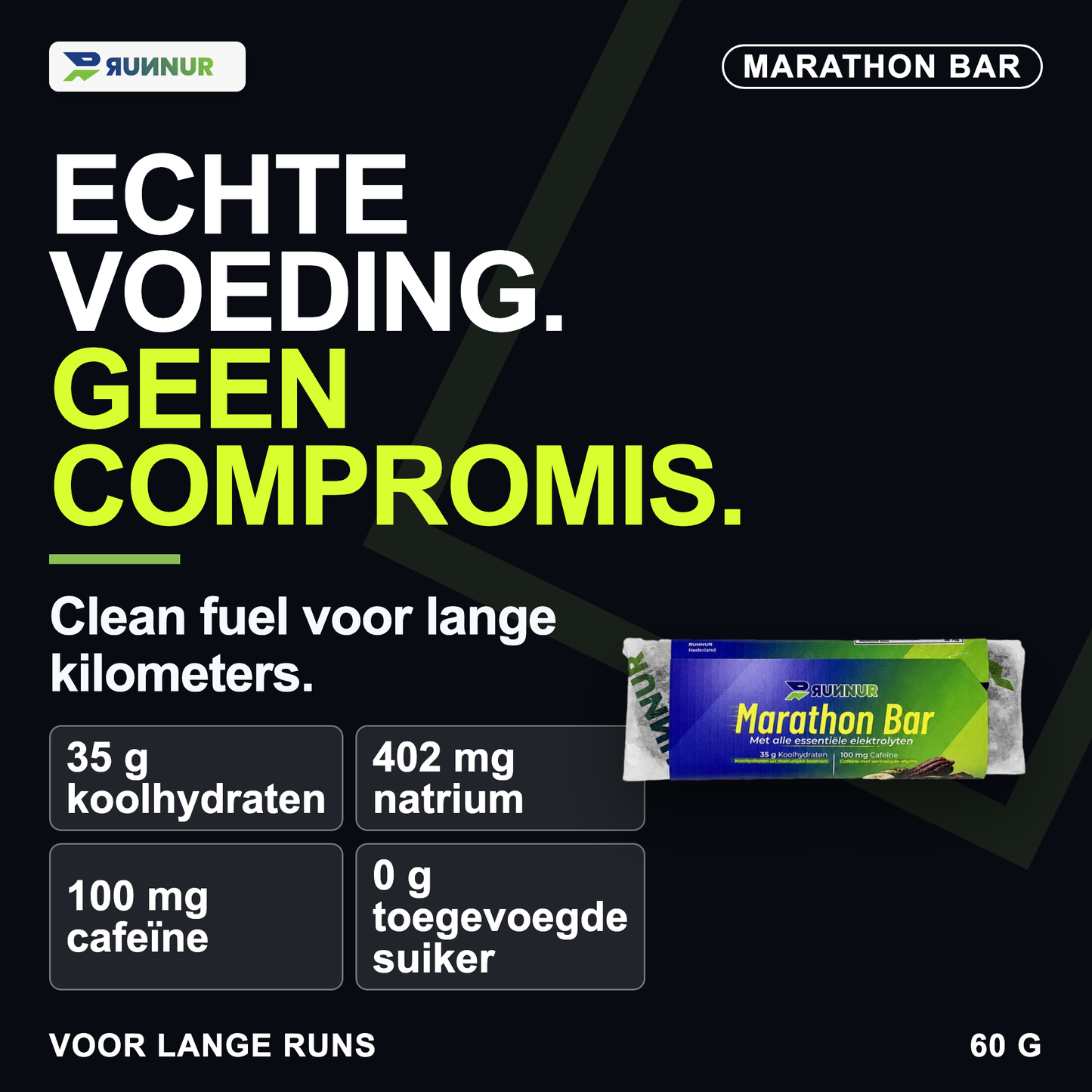 Mobile-first RUNNUR Marathon Bar: echte voeding zonder compromis