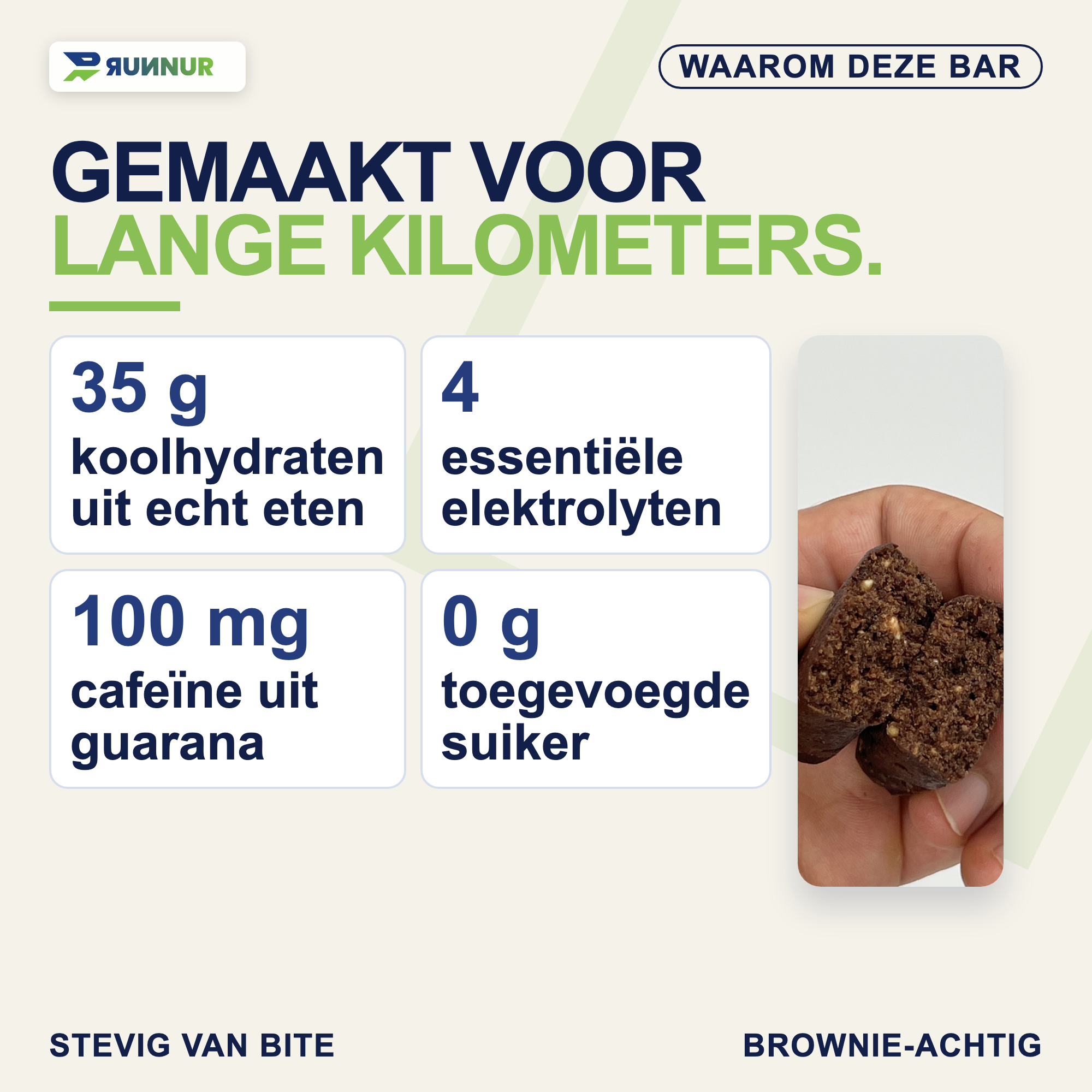 Mobile-first kernvoordelen van de RUNNUR Marathon Bar