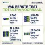 Mobile-first packoverzicht met exacte besparing voor 3, 10 en 20 bars
